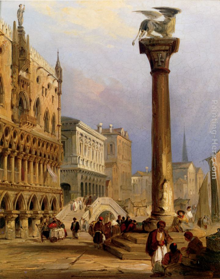 A View Of St Mark's Column, And The Doge's Palace, Venice painting - Edward Pritchett A View Of St Mark's Column, And The Doge's Palace, Venice art painting